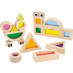 Translucent Sensory Stacking Blocks, Wooden & Color Blocks with Activity Cards, 18 Pieces