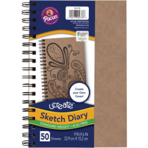 Create Your Own Cover Sketch Diary, Natural Chip Cover, 9" x 6", 50 Sheets