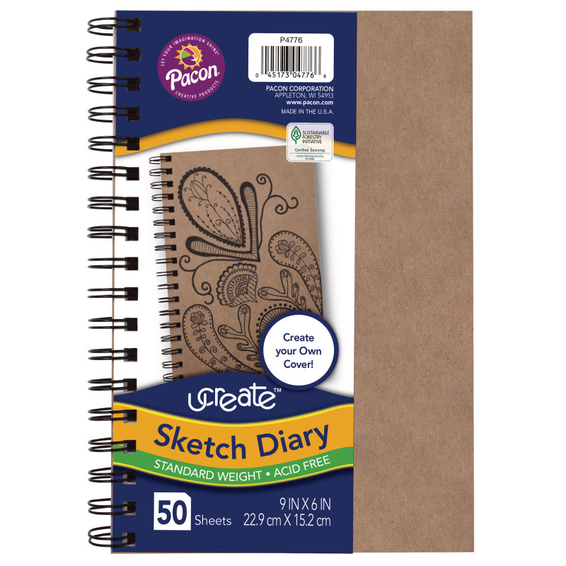 Create Your Own Cover Sketch Diary, Natural Chip Cover, 9" x 6", 50 Sheets