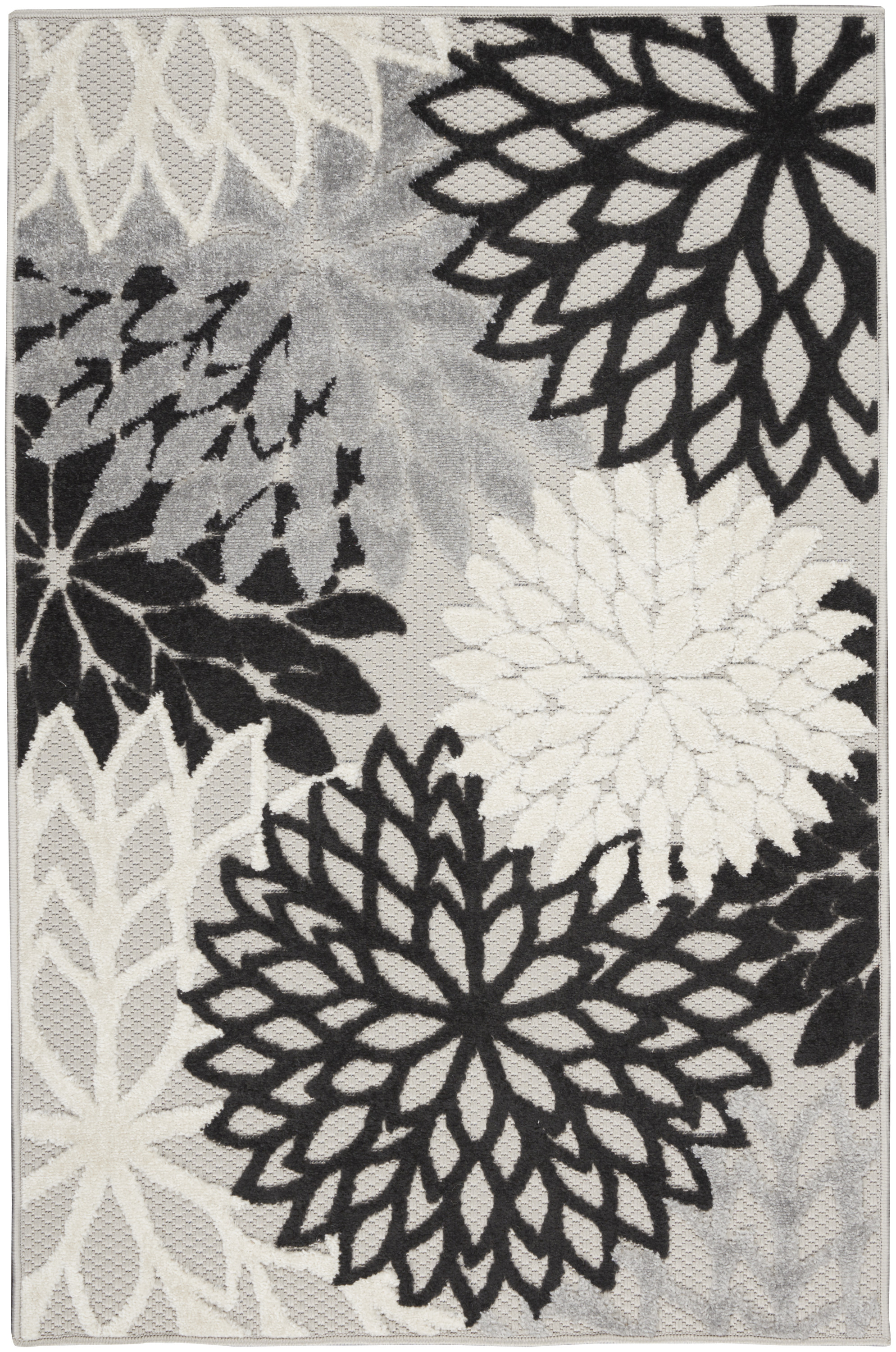 Nourison Aloha 3' x 5' Black White Tropical Rug