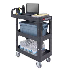 Rubbermaid Commercial, BRUTE 3-Shelf Heavy Duty Ergo, Small, Utility Cart, Black