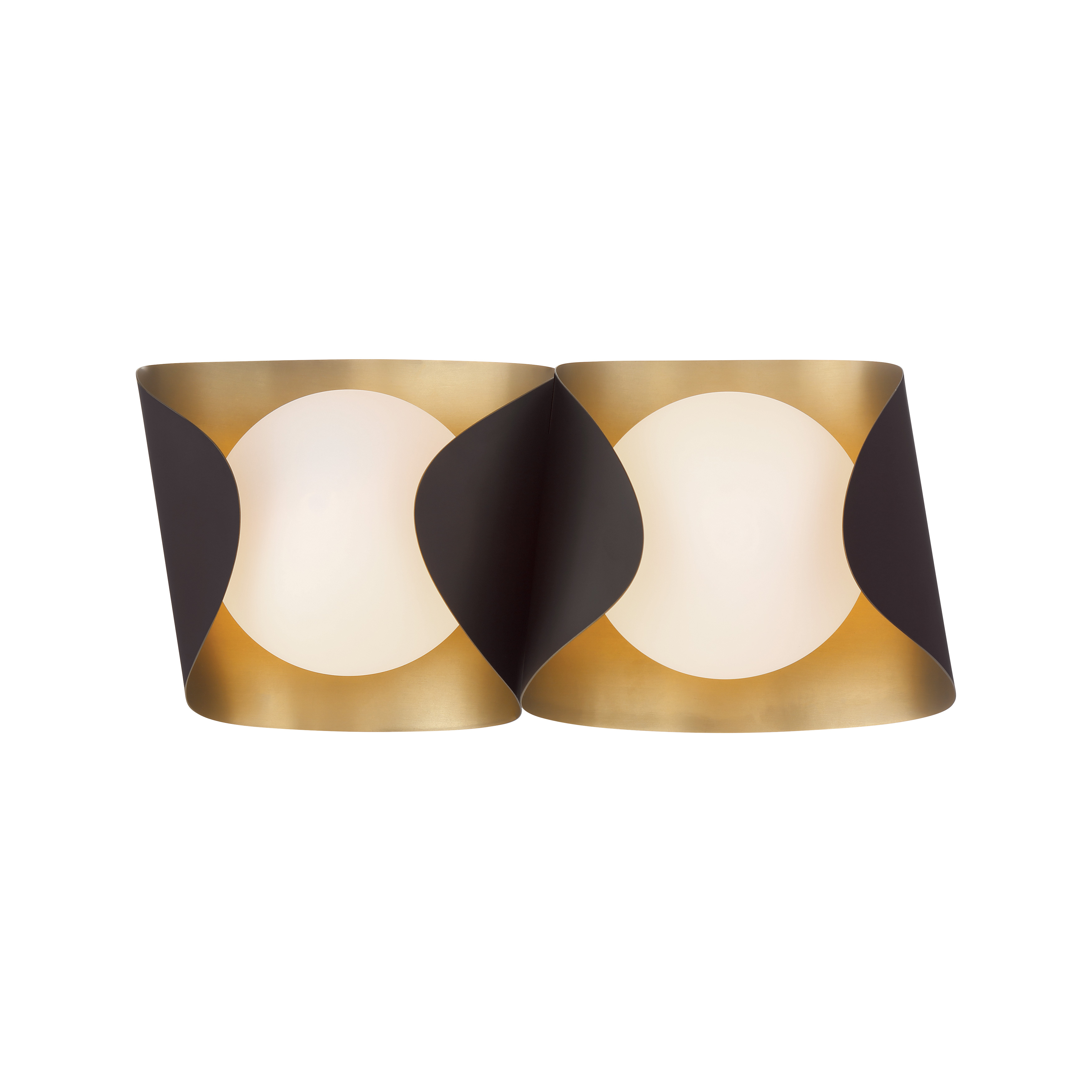 The Flare vanity light combines dark bronze and legacy brass finishes for sophisticated contrast. Etched opal glass shades provide even, flattering illumination perfect for grooming tasks. Compact 16.25" width fits most standard vanities. - alternate view