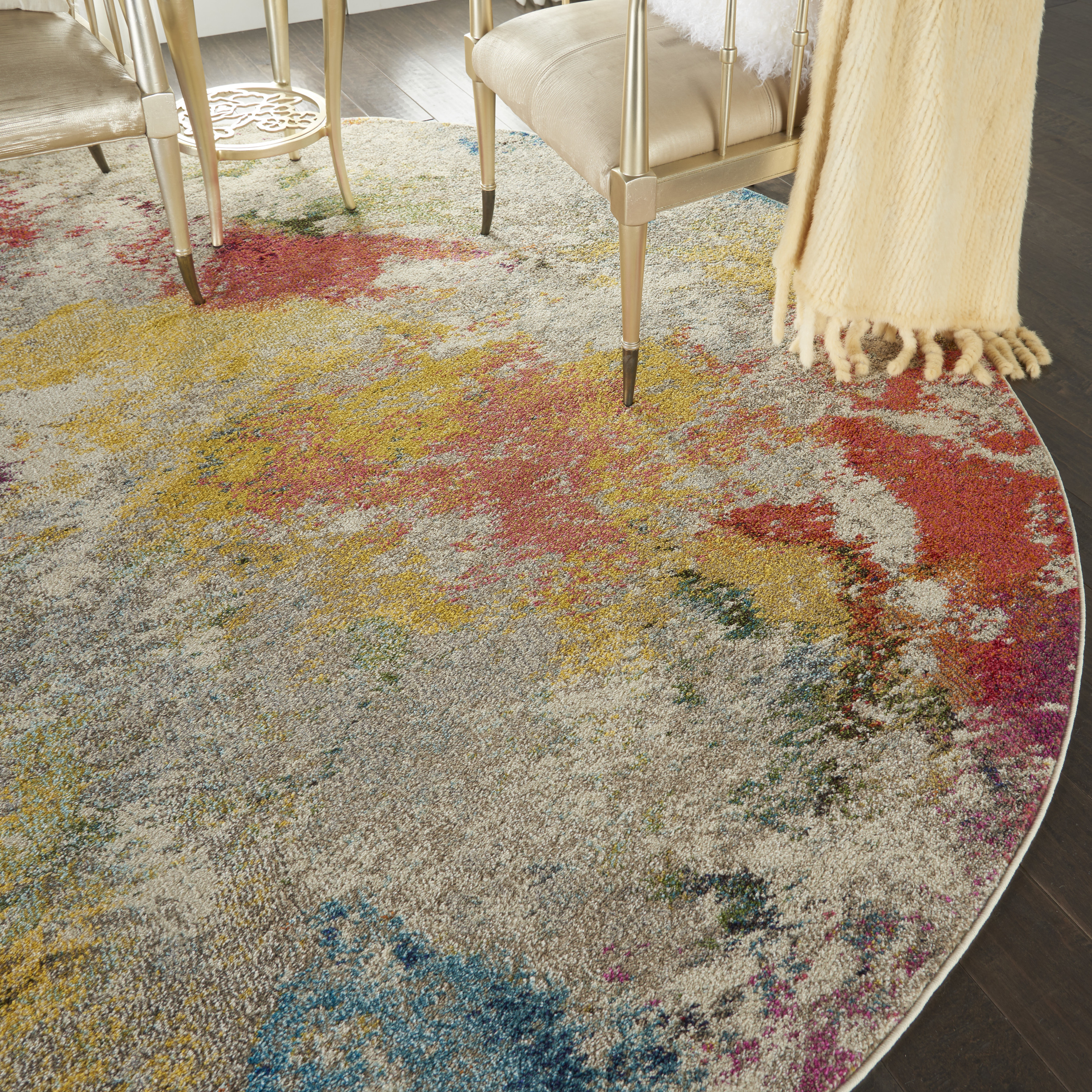 Nourison Celestial 7’10” x Round Ivory Multicolor Modern & Contemporary Indoor Rug