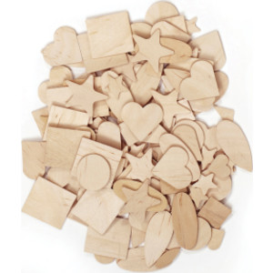 Wood Shapes, Natural Colored, Assorted Shapes, 1/2" to 2", 350 Pieces