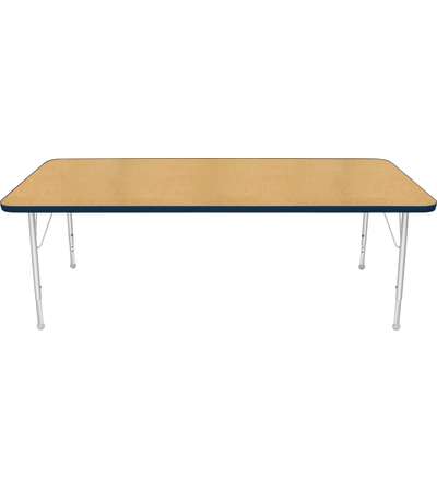 Creative Colors® Activity Table, Rectangle, 30" x 72", Maple Top Color, Navy Edge Color, Standard Leg Height, Platinum Silver Le