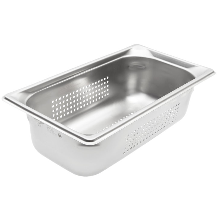 Third-size 4-inch-deep Super Pan 3® stainless steel perforated steam table pan