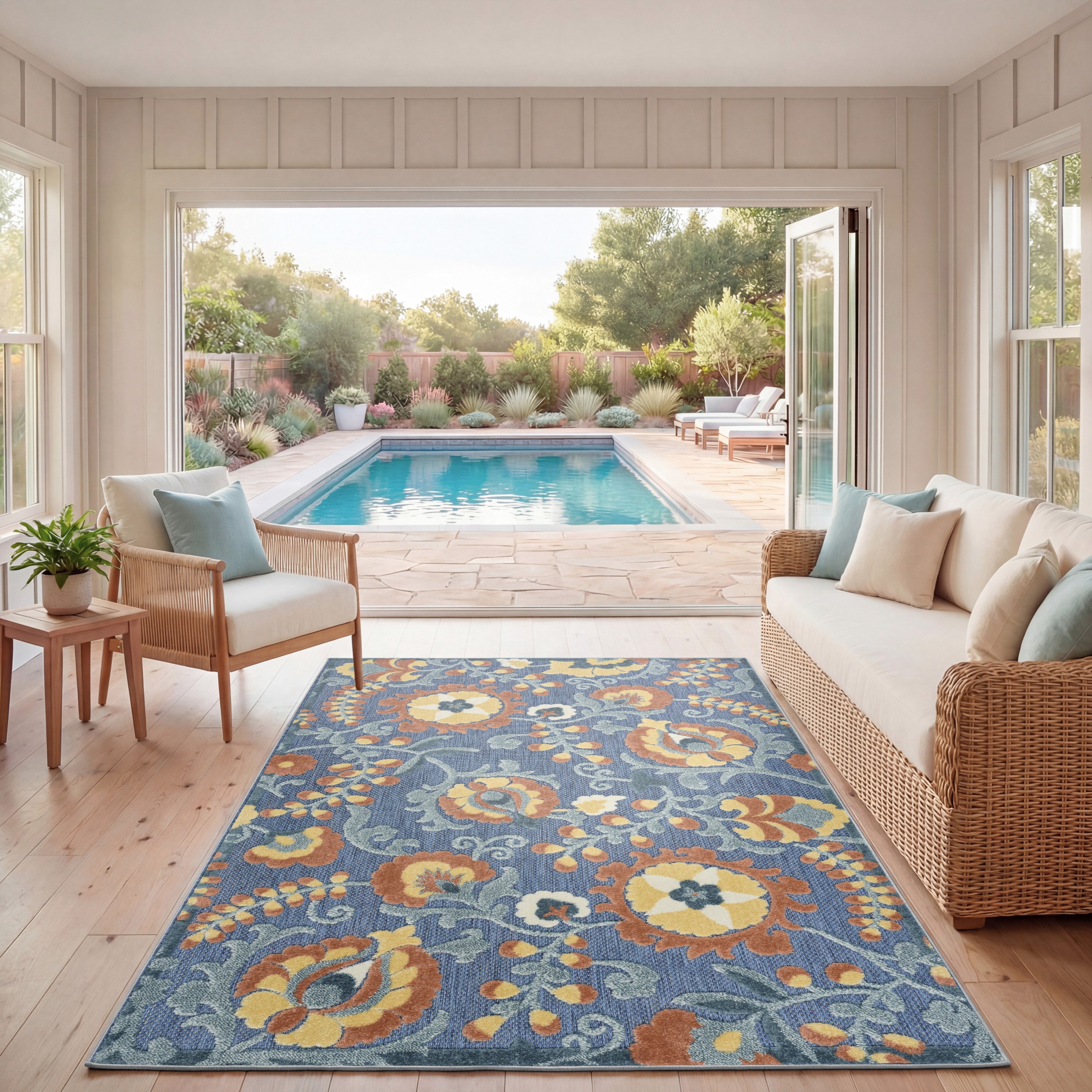 Nourison Aloha 5'3" x 7'5" Blue Rose Farmhouse Rug