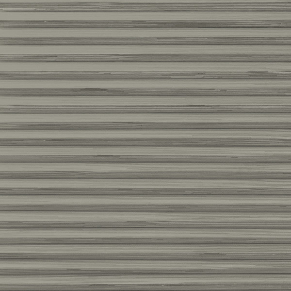 Horizontal metal roller shutter with narrow textured slats, fully closed and blocking light; fills the frame in neutral gray tones, evenly lit, resembling a storefront or covered window.