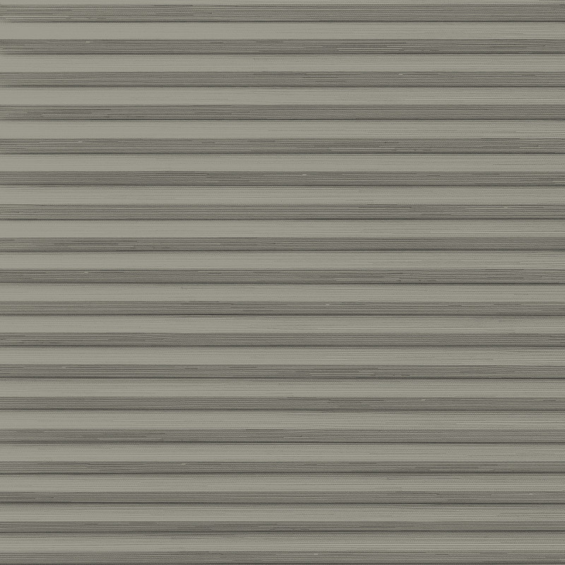 Horizontal metal roller shutter with narrow textured slats, fully closed and blocking light; fills the frame in neutral gray tones, evenly lit, resembling a storefront or covered window.