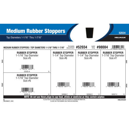 Medium Rubber Stoppers Assortment (Top Diameters 1-1/16