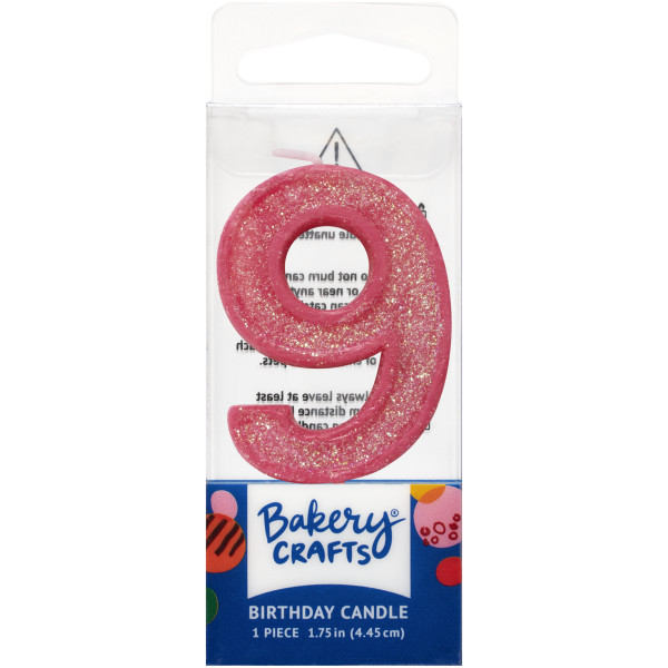 9 Mini Pink Glitter Numeral Candles