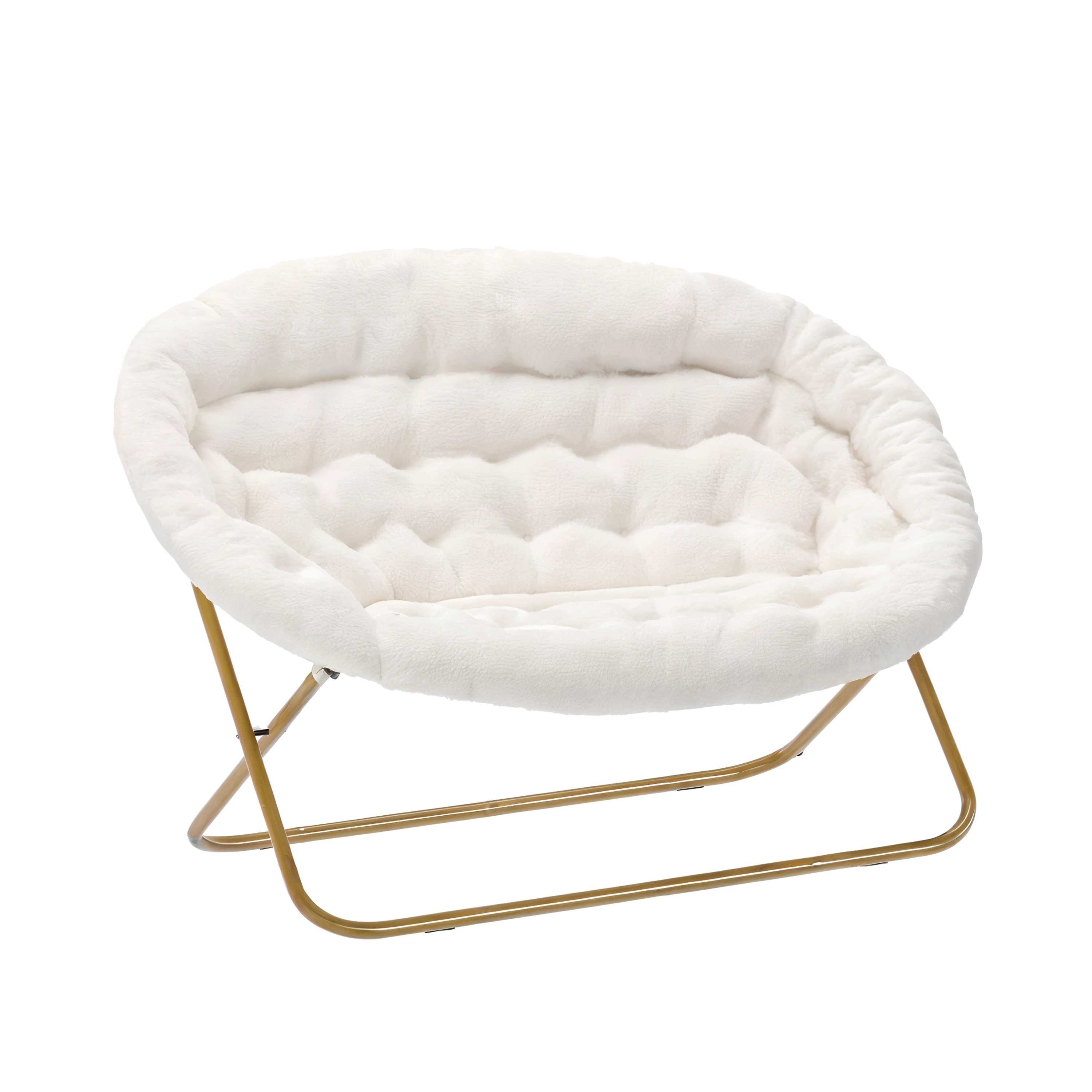 Janey Folding Double Saucer Chair in Gray Faux Fur with a Soft Gold Steel Fra... - Picture 15 of 47