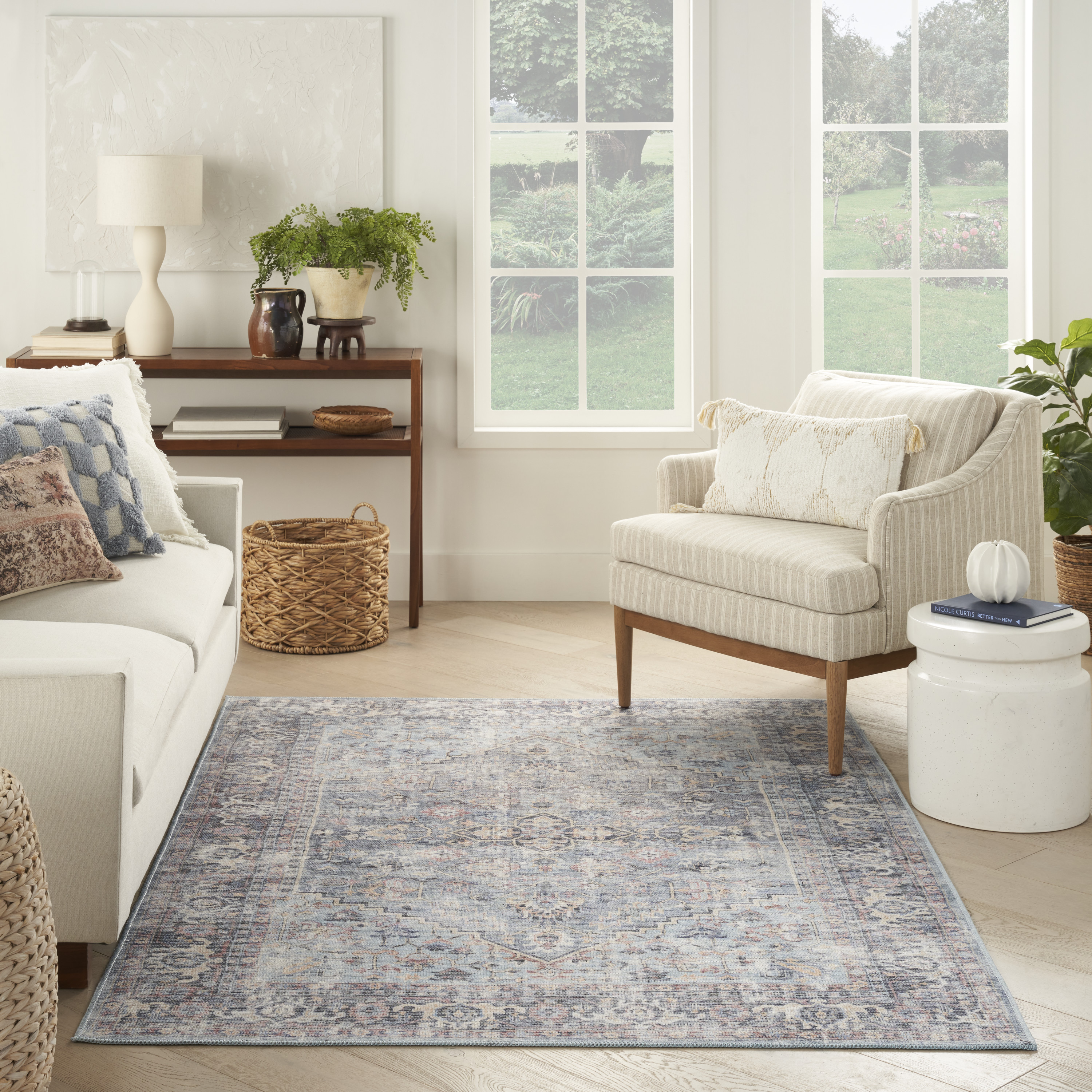 Nourison New Concept Washables 5'3" x 7'3" Light Grey Blue Vintage Indoor Rug
