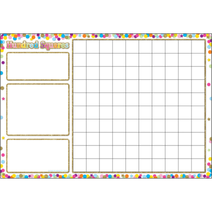 Smart Poly&trade; Chart, 13" x 19", Confetti Hundred Squares