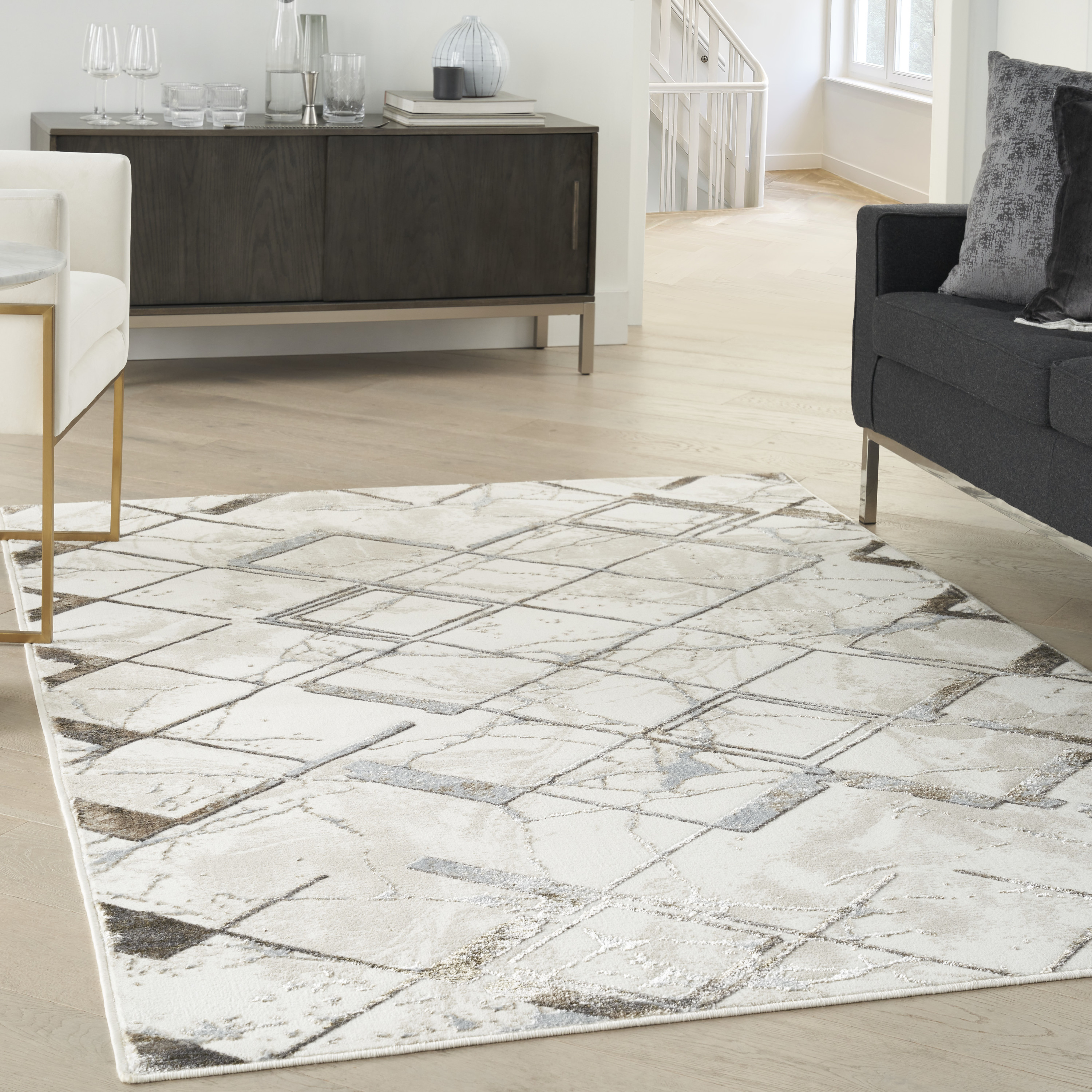 Nourison Glitz 5'3" x 7'3" Ivory Grey Modern Indoor Rug