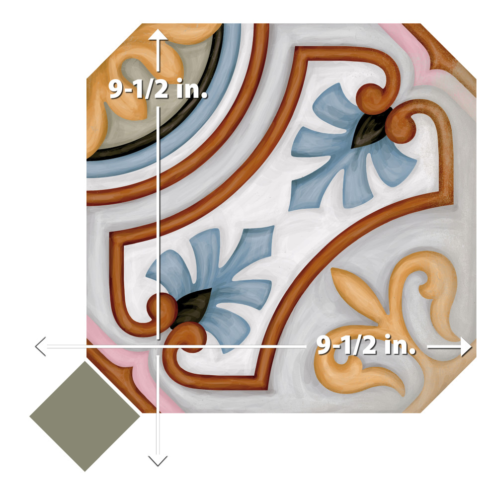 Vaudeville Octagon Deco Diglas with Taco Oliva 7-7/8 in. x 7-7/8 in. Porcelain Floor and Wall Tile