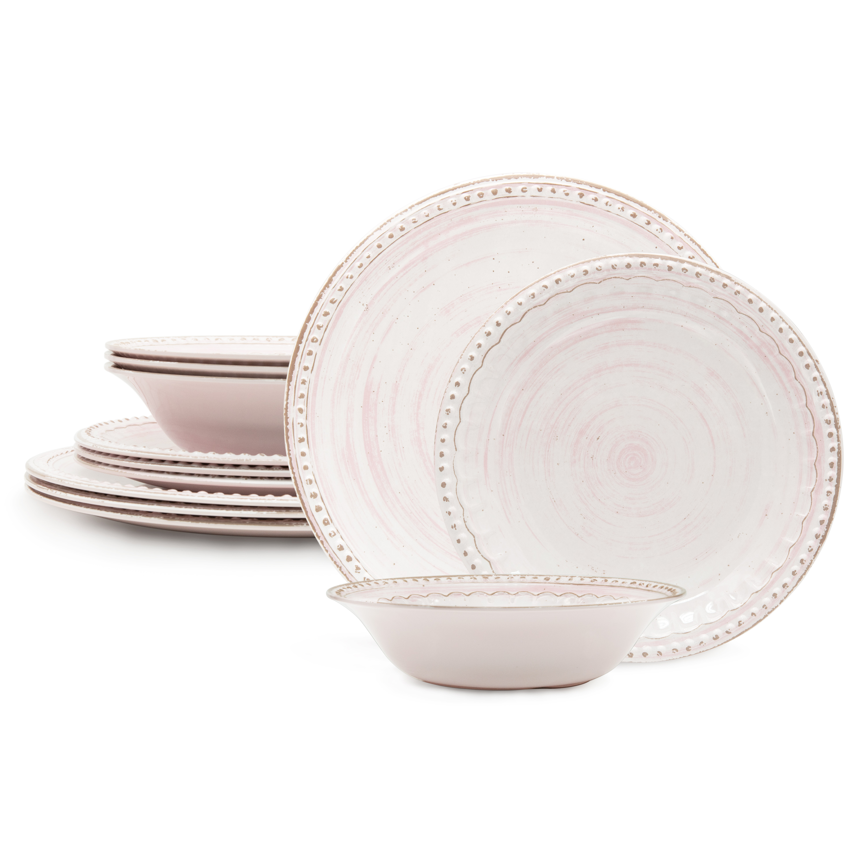 French Country Plate & Bowl Sets, Pink, 12-piece set slideshow image 2 French Country Plate & Bowl Sets, Pink, 12-piece set slideshow image 2