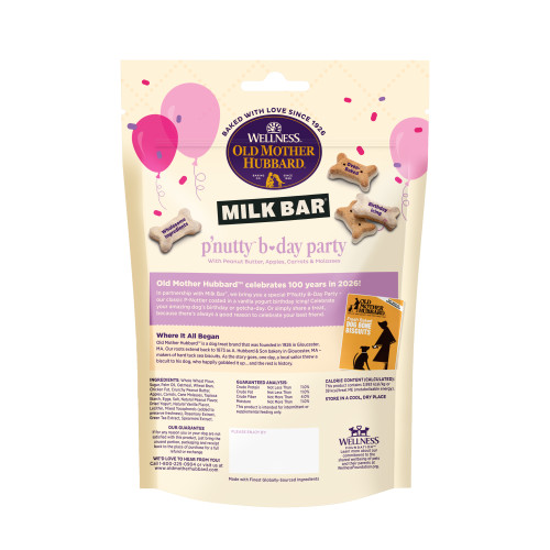Old Mother Hubbard Limited Edition P’Nutty B-Day Party (Peanut Butter with Vanilla Yogurt Icing) back packaging