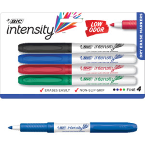 Great Erase&reg; Low Odor Dry Erase Markers, Fine Point, Assorted Colors, Pack of 4