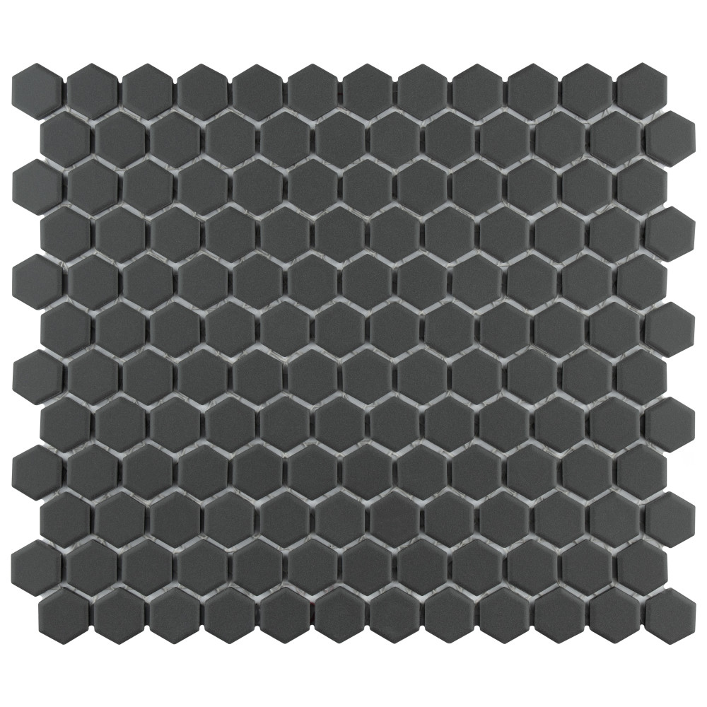 Metropolis 1″ Hex Unglazed Black 10-1/4 in. x 12 in. Porcelain Mosaic Tile
