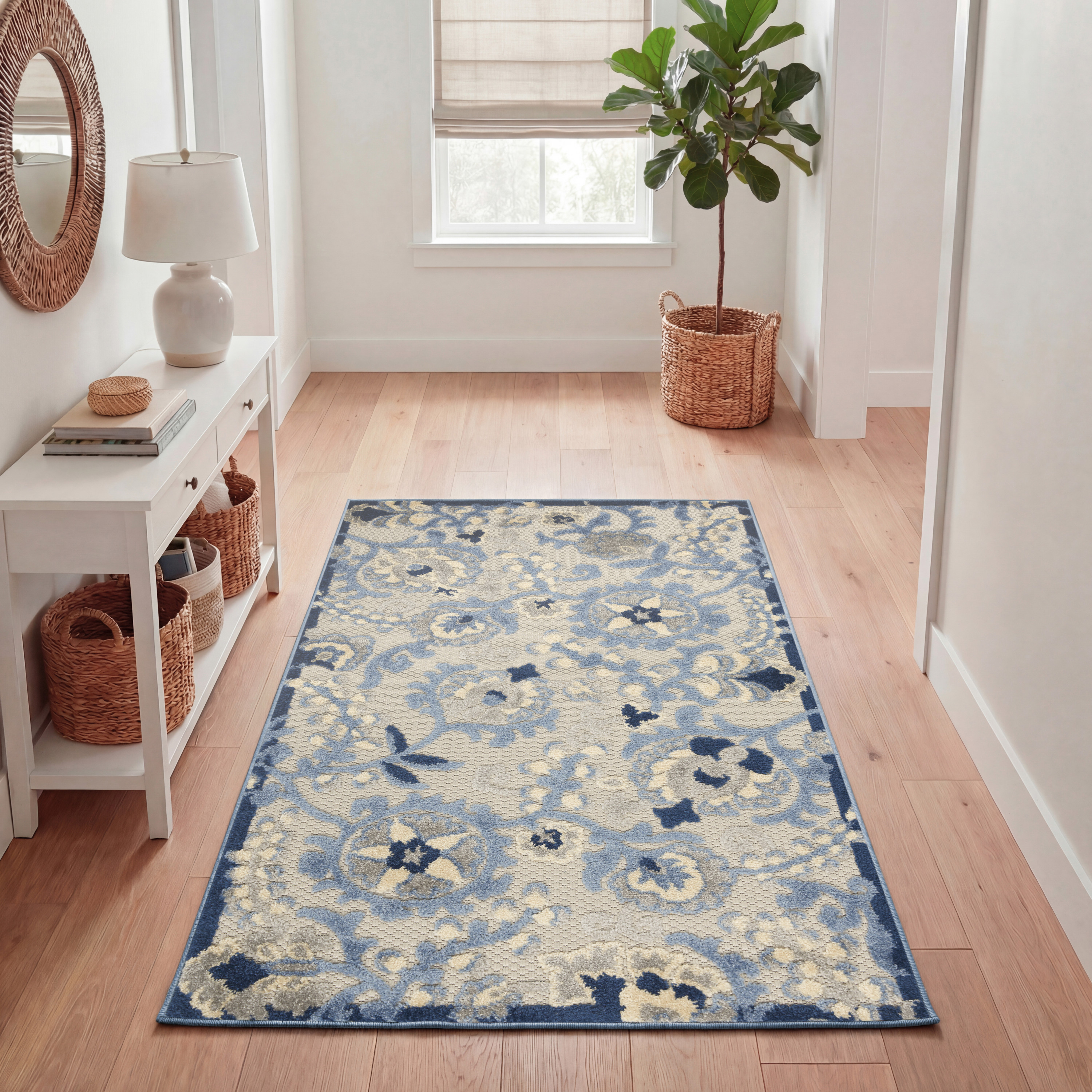 Nourison Aloha 3' x 5' Blue Grey Farmhouse Rug