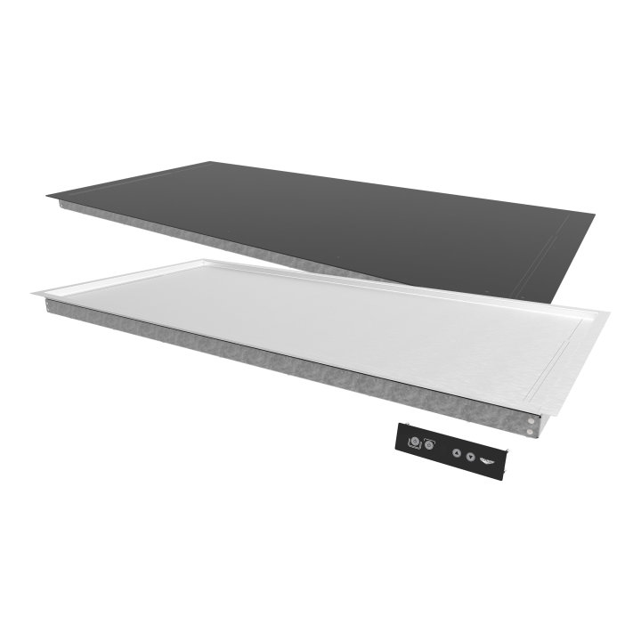 24-inch 120-volt aluminum flush-mount drop-in heated shelf with thermostatic controls and hardcoat strength coating in black