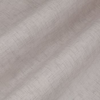 Sheer textured curtain fabric, light beige with a subtle crosshatch weave; draped in soft undulating folds; close-up view with diffuse, neutral lighting and no visible surroundings.