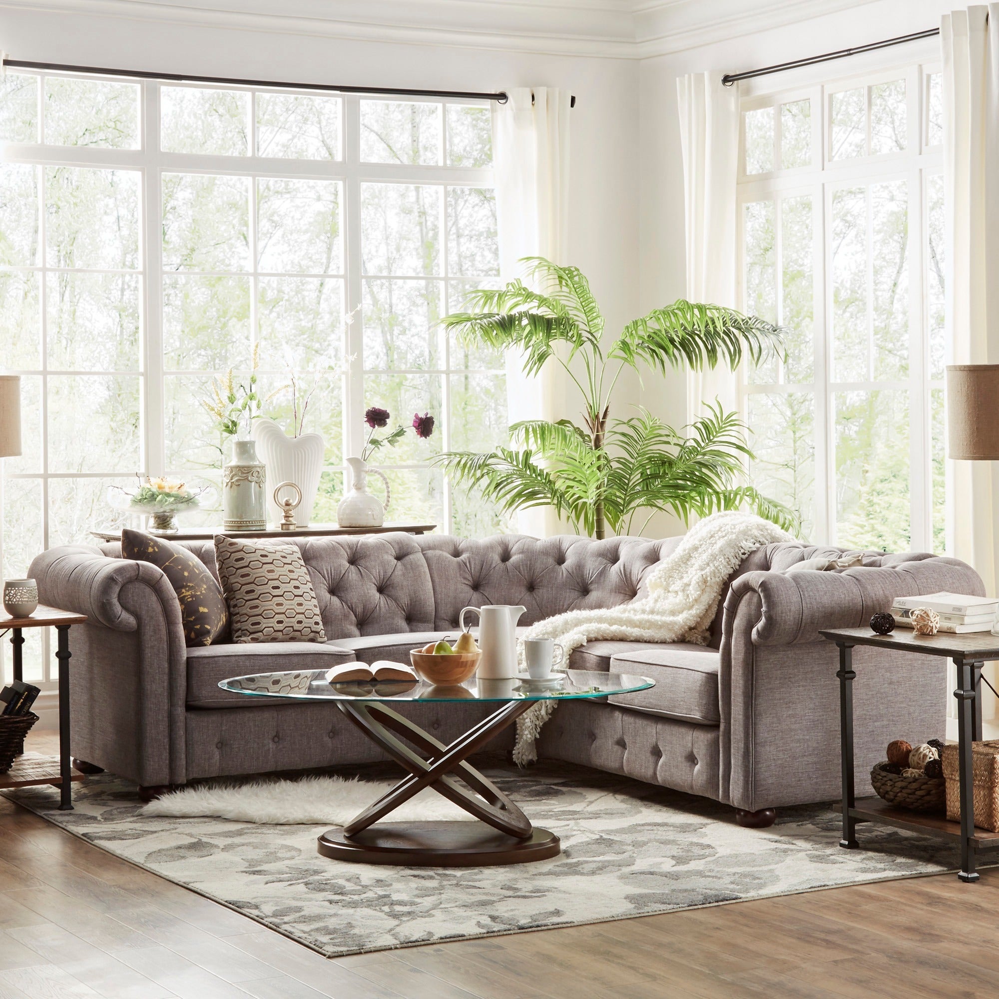 5-Seat L-Shaped Chesterfield Sectional Sofa