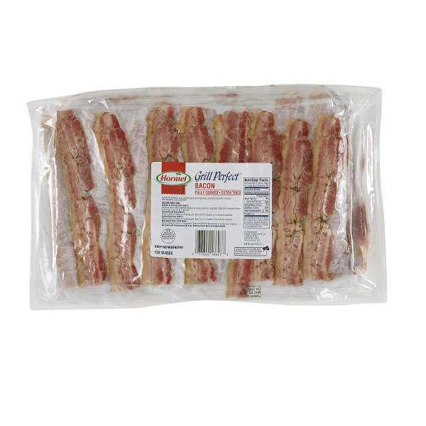 GRILL PERFECT(r) Bacon, Extra Thick, Fully Cooked, 304 slice . C1CB - Front Center Inner Pack (Hi Res)