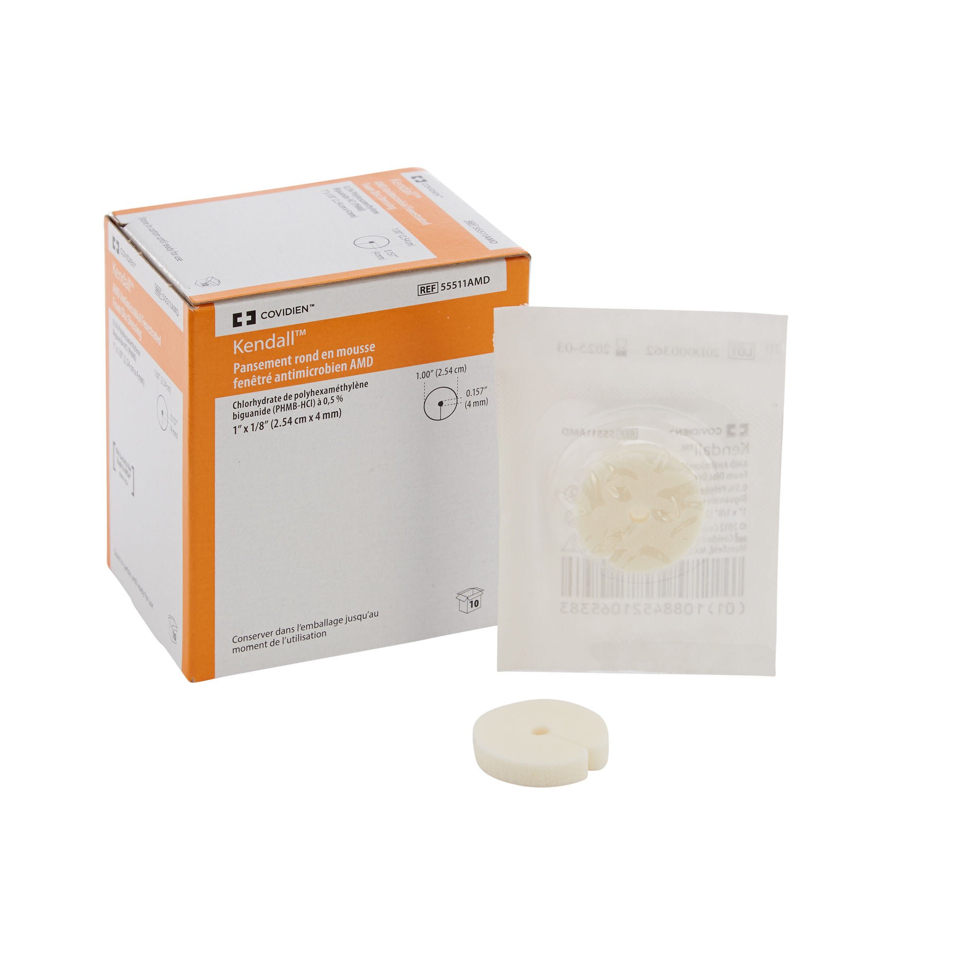 Kendall™ AMD Nonadhesive Antimicrobial Foam Dressing, 1-Inch Fenestrated Round