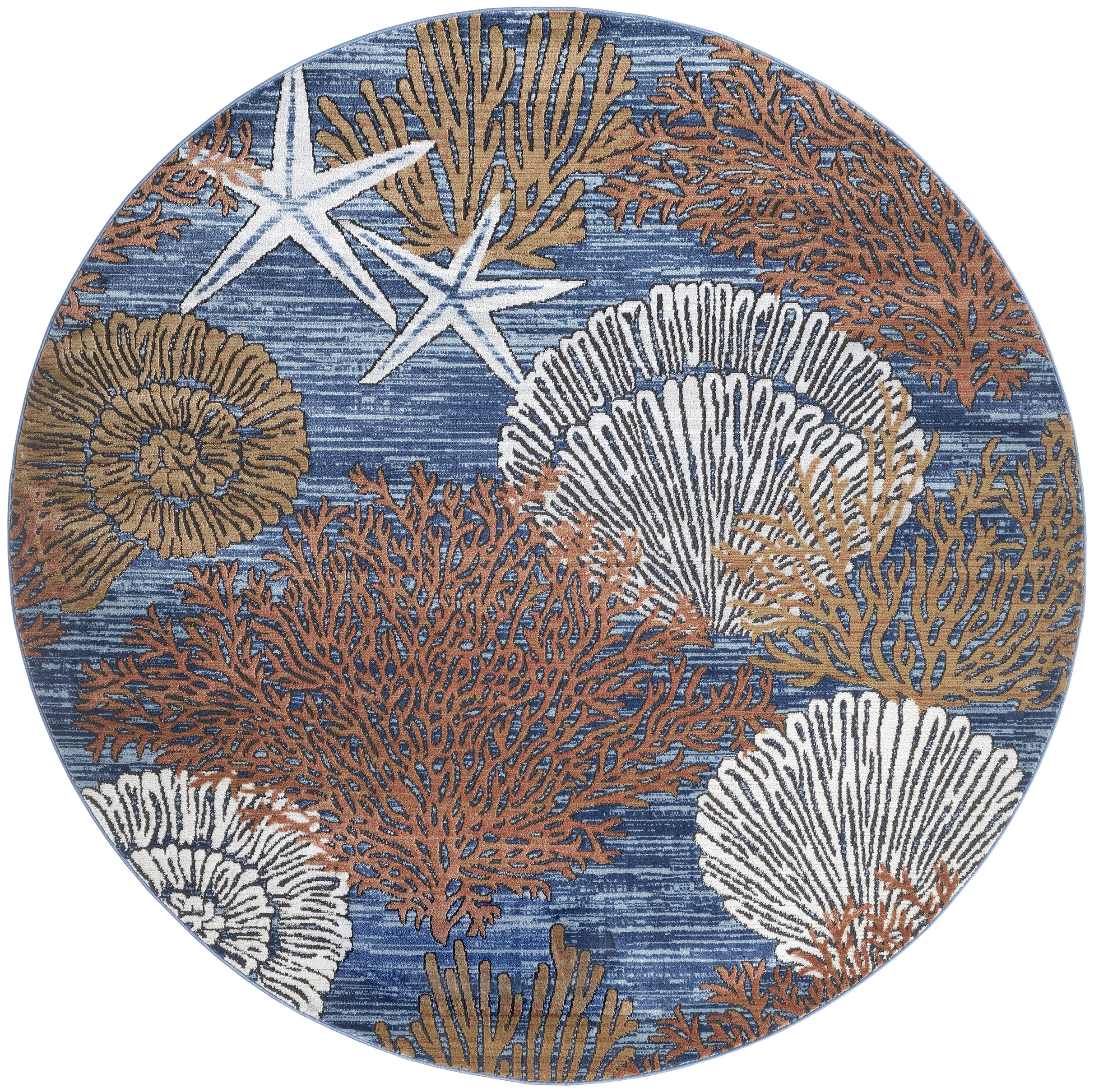 Nourison Seaside 7'10" x Round Blue Multicolor Coastal, Nautical & Beach Indoor Rug