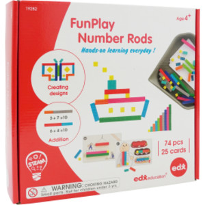 FunPlay Number Rods - Set of 74 Math Manipulatives + 50 Activities + Messy Tray