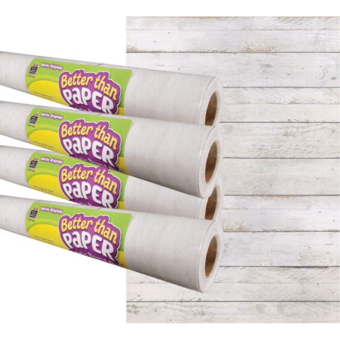 White Shiplap Better Than Paper Bulletin Board Roll, 4' x 12', Pack of 4