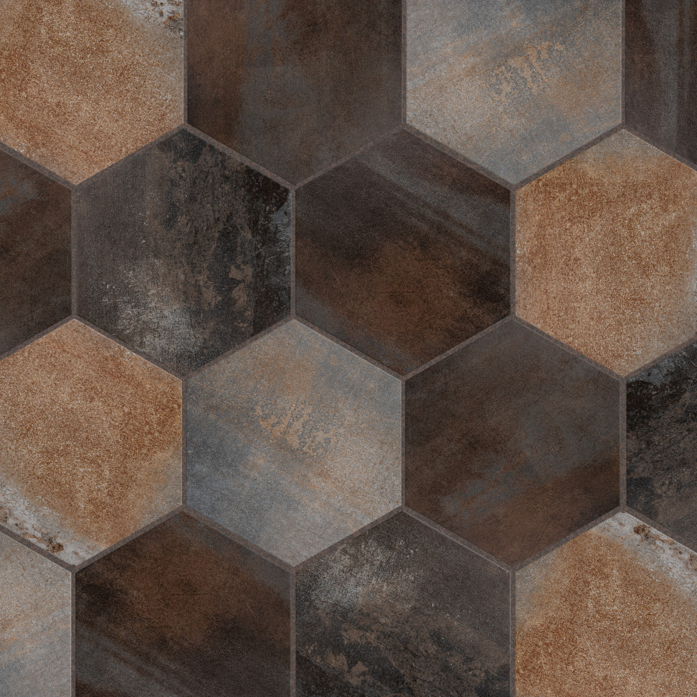 Industrial Hex Multi Mix 8.5x9.88 Hexagon Porcelain Floor and Wall Digital Pattern