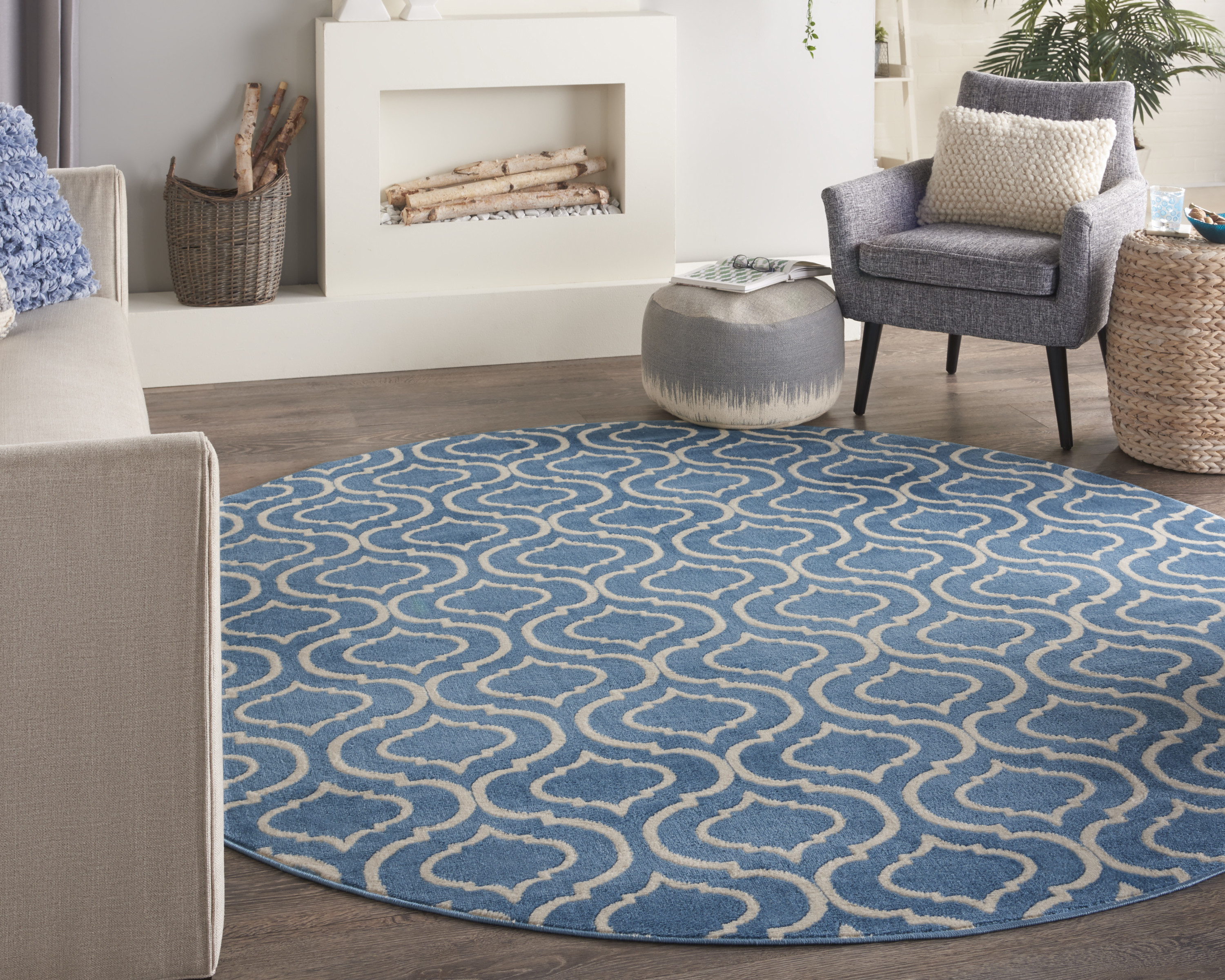Nourison Jubilant 8' x Round Blue Contemporary Indoor Rug