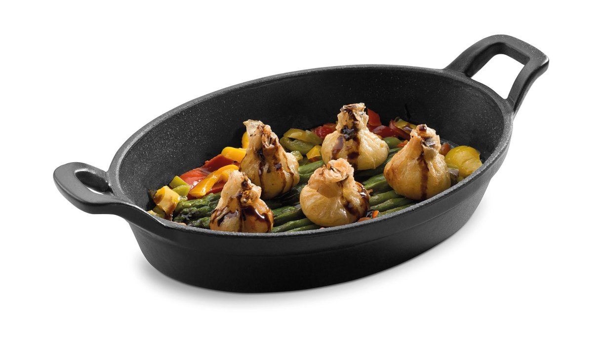 Mini cacerola ovalada 21.5 x 15.5 cm de hierro fundido con tapa