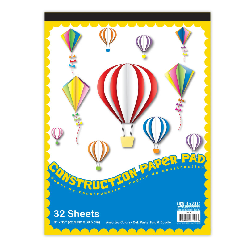 Construction Paper Pad, 9" x 12", 32 Sheets