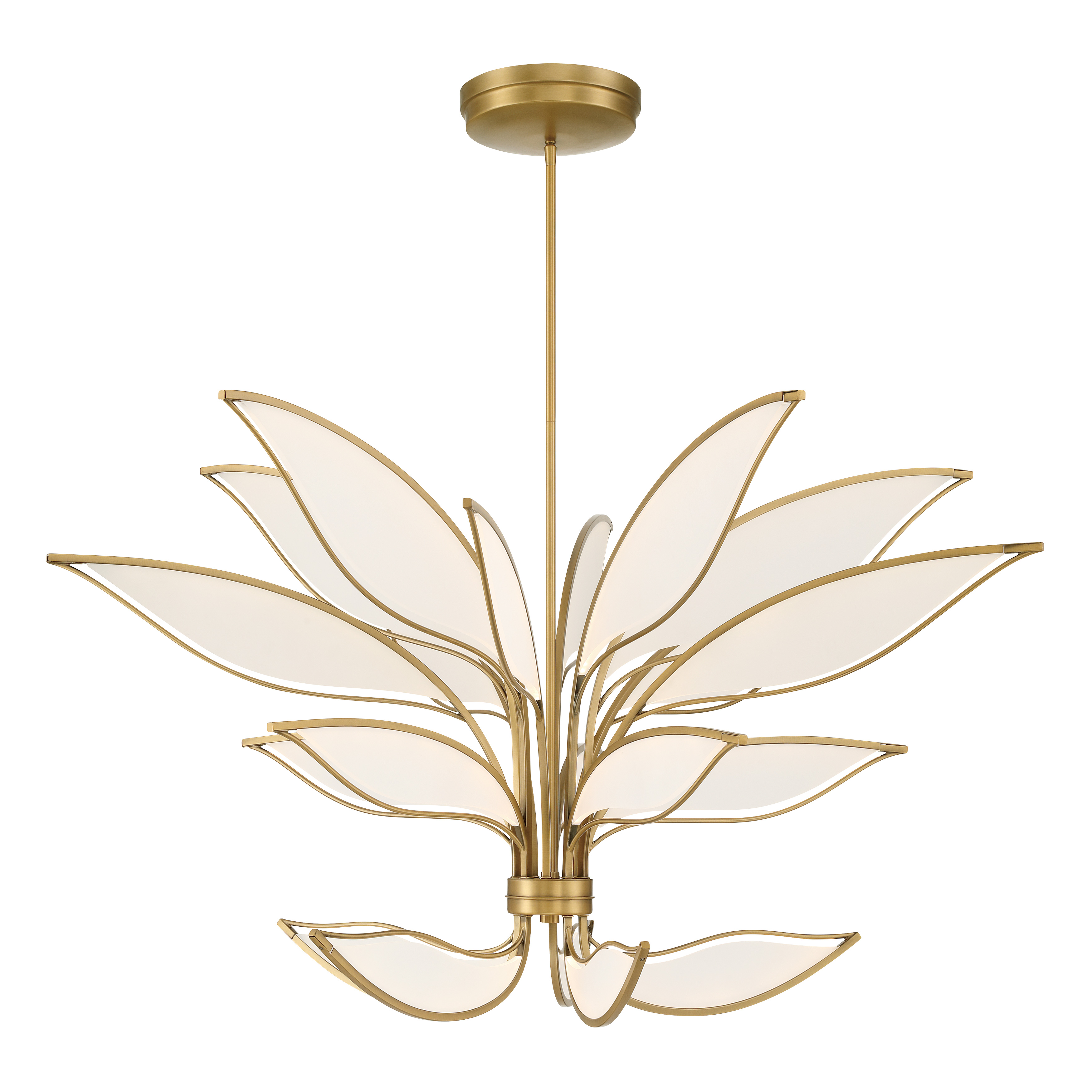 The Papilio 46" LED Chandelier combines contemporary design with warm Legacy Brass finish and energy-efficient integrated LED technology. Its substantial 46-inch linear profile makes a bold statement over dining tables and kitchen islands. - alternate view