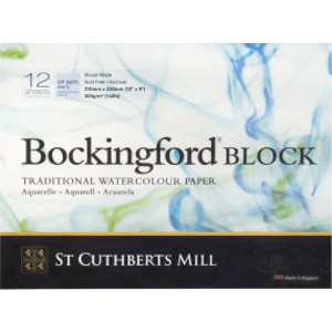 Bockingford Watercolor Block, Cold Pressed, White, 140lb/300gsm, 12 Sheet, 9x12 inch, 1 Count
