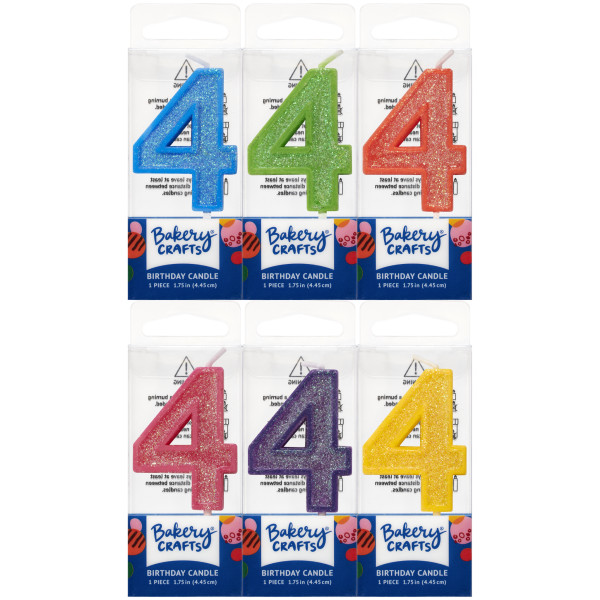 4 Mini Glitter Numeral Candles