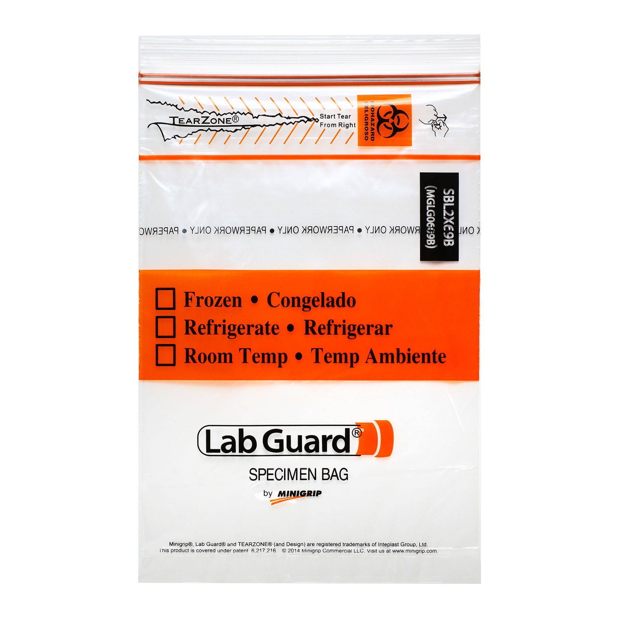 Minigrip BAG, SPECIMEN LAB GUARD BIOHAZARD 6"X9" (50/PK 20PK/CS)