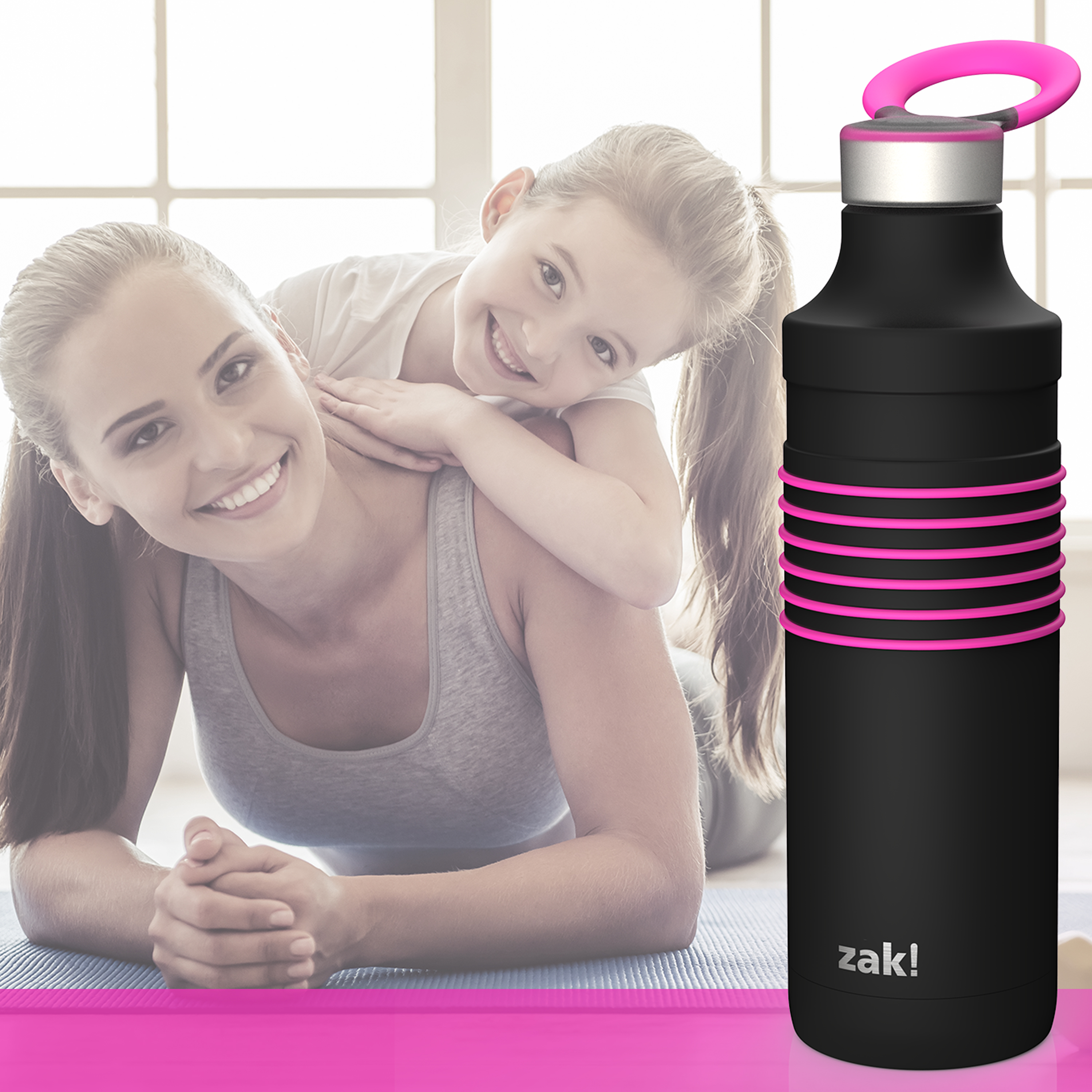 HydraTrak 22 ounce Vacuum Insulated Stainless Steel Tumbler, Black with Pink Rings slideshow image 3 HydraTrak 22 ounce Vacuum Insulated Stainless Steel Tumbler, Black with Pink Rings slideshow image 3