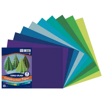 Tru-Ray Construction Paper, Cool Assorted, 12" x 18", 50 Sheets