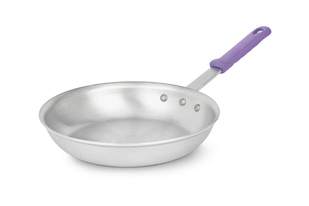 10-inch Wear-Ever® fry pan with natural finish and purple silicone handle