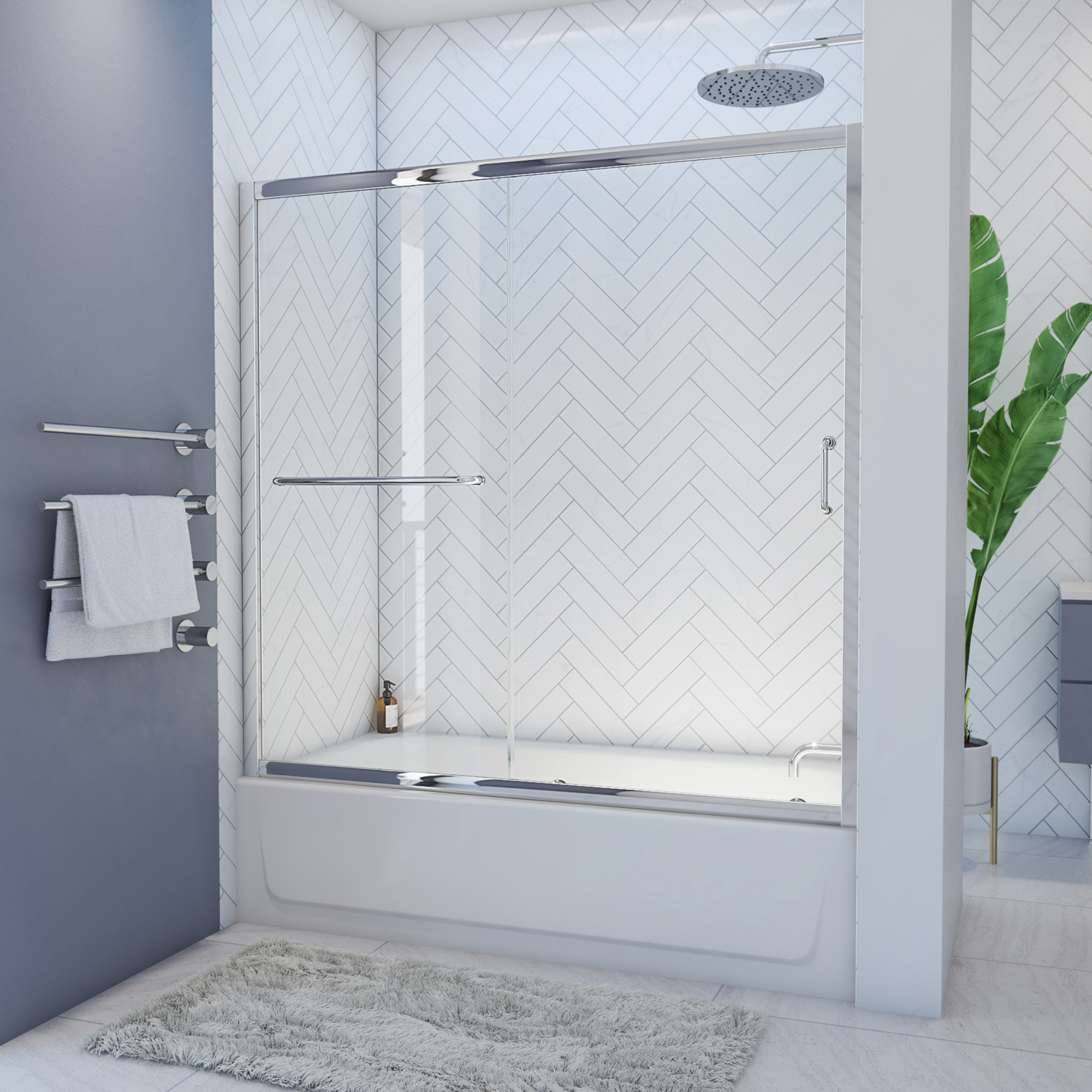 Mahalo 56 - 60 inch W x 58 inch H Semi-Frameless Sliding Tub Door