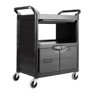 Rubbermaid Commercial,  Lockable Doors and Sliding Drawer, Utility Cart, Black