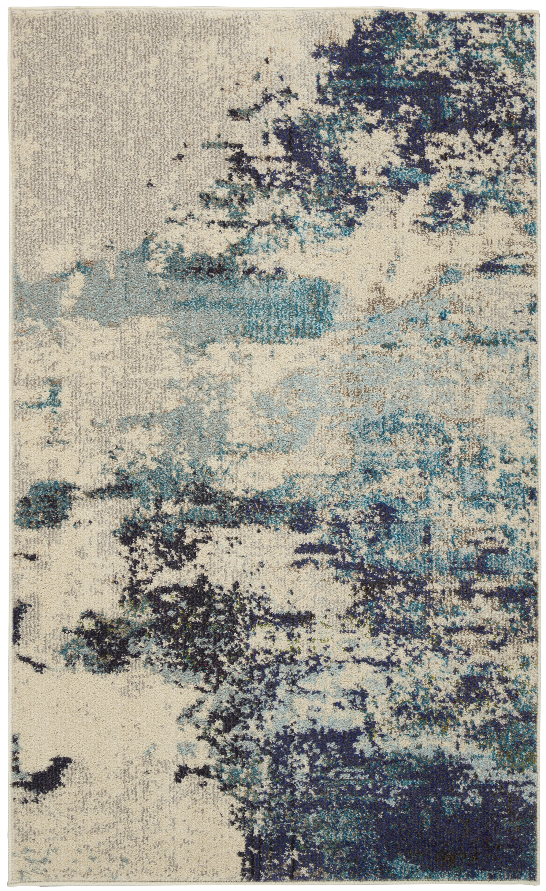 Nourison Celestial 3' x 5' Ivory/Teal Blue Modern Indoor Rug
