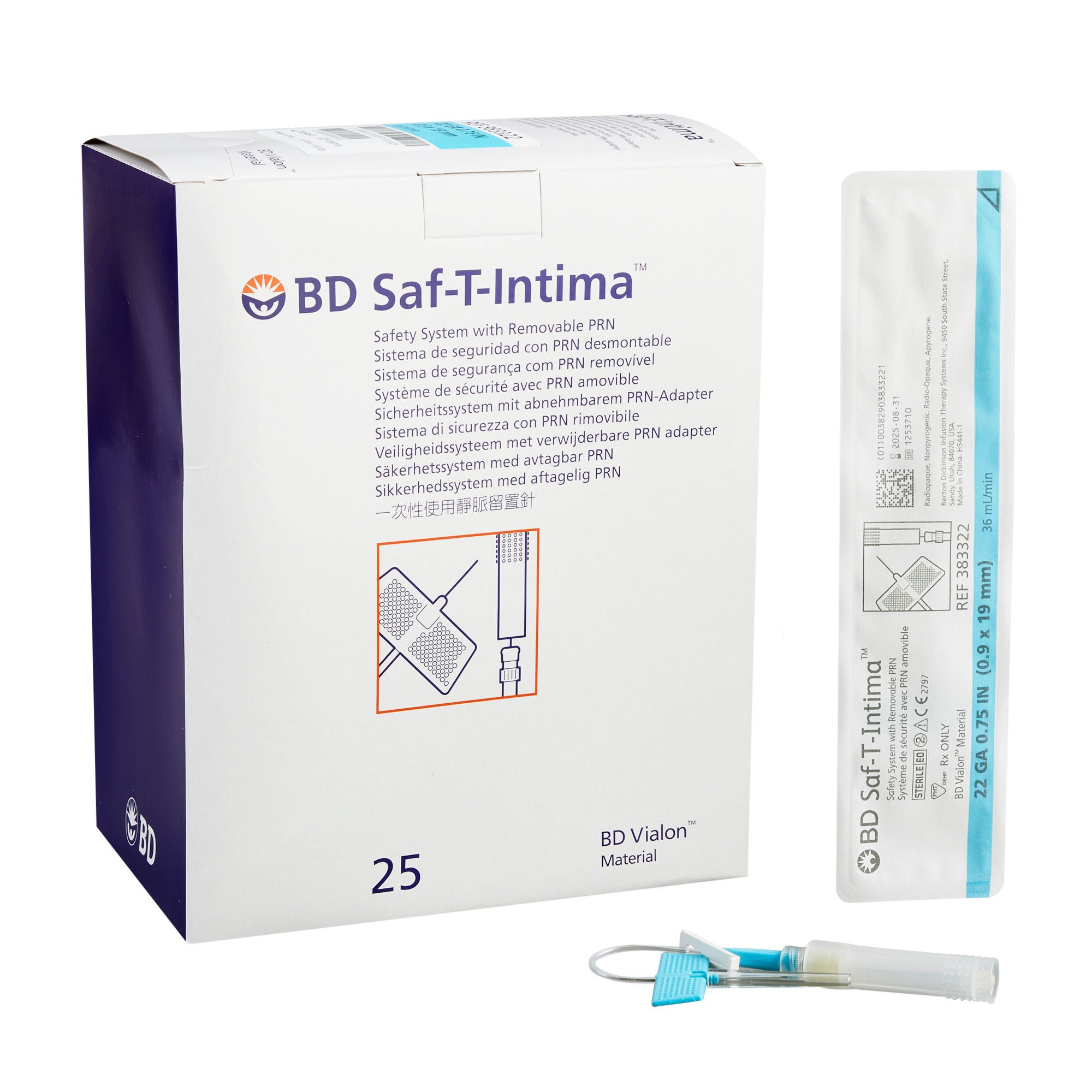 Saf-T-Intima™ Closed IV Catheter System, PRN Port, 22 Guage