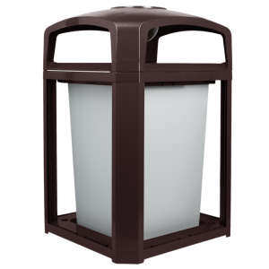 Rubbermaid Commercial, Landmark Series®, Classic Container, Dome Top With Ash Tray Frame And Rigid Liner, 35 gal, Resin, Sable, Square, Receptacle