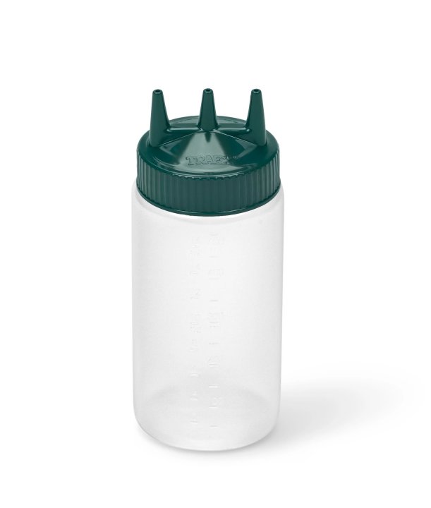 Dispensador a presión triple transparente de 470 ml con tapa verde